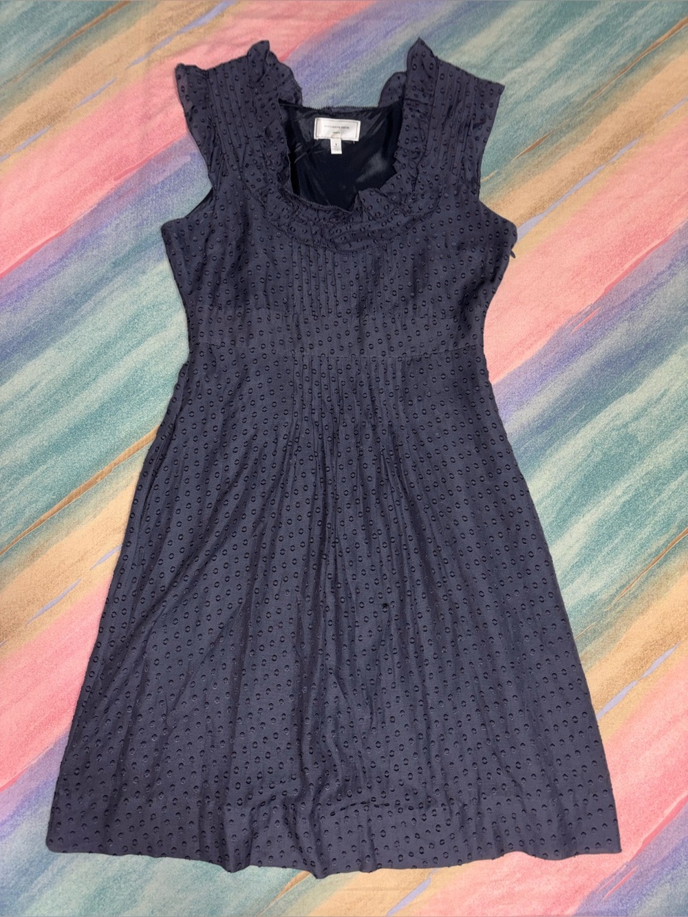 Moulinette Soeurs Anthrpologie Ruffled  Dress navy blue size 4